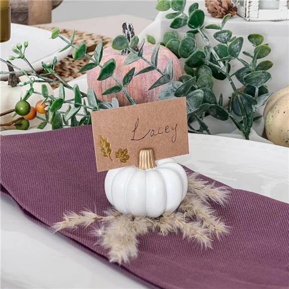 White Pumpkin Place Card Holders - Set of 6 Mini Pumpkin Card - Picture 4 of 7